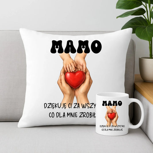 Zestaw prezentowy dla mamy poduszka i kubek z nadrukiem Dzień Matki