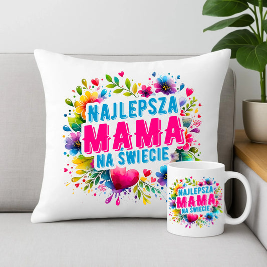 Zestaw prezentowy dla mamy poduszka i kubek z nadrukiem Dzień Matki