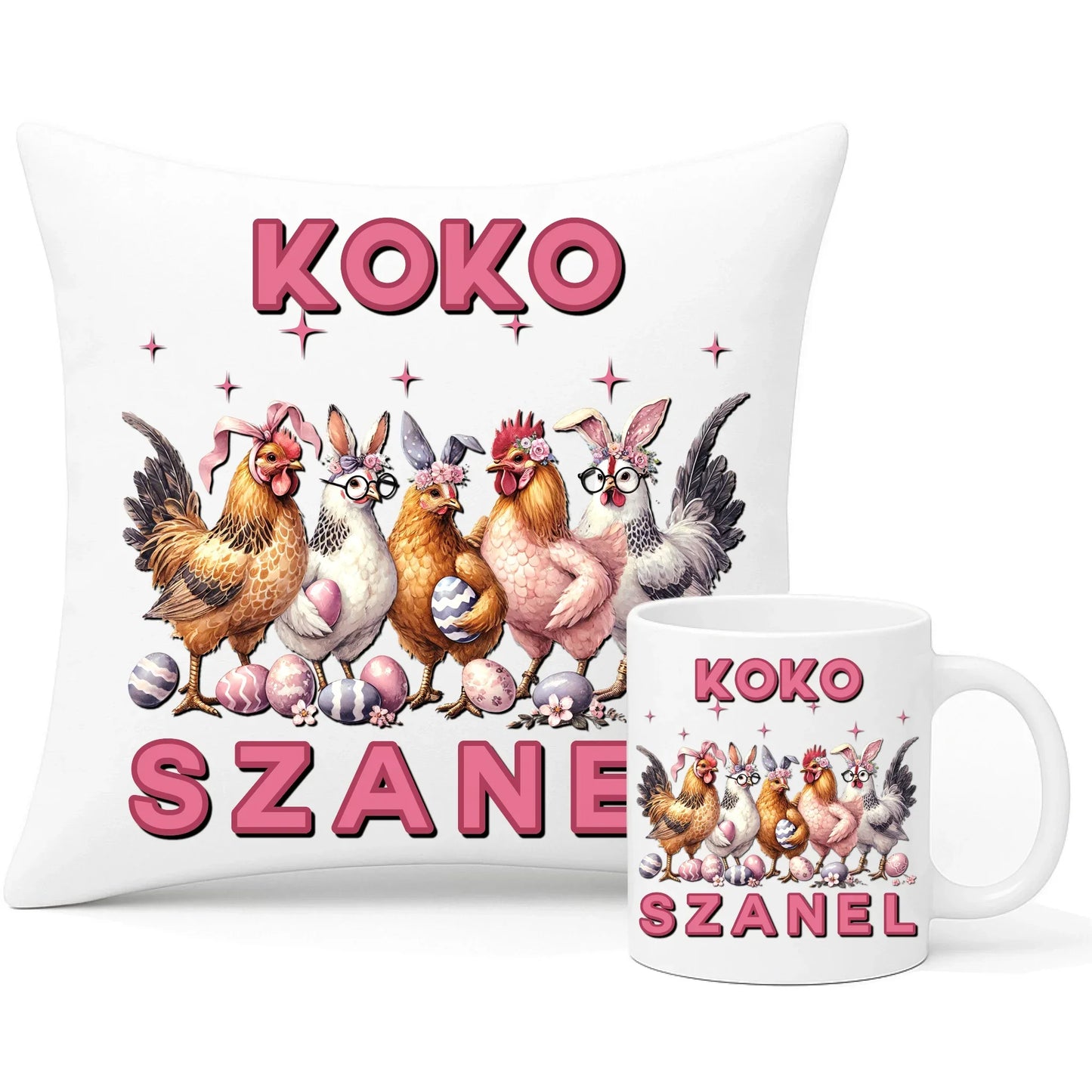 Koko szanel | Zestaw poduszka i kubek Wielkanocny WN23 - StoryCups.pl