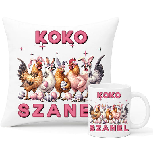 Zestaw na Wielkanoc poduszka i kubek WIELKANOCNY