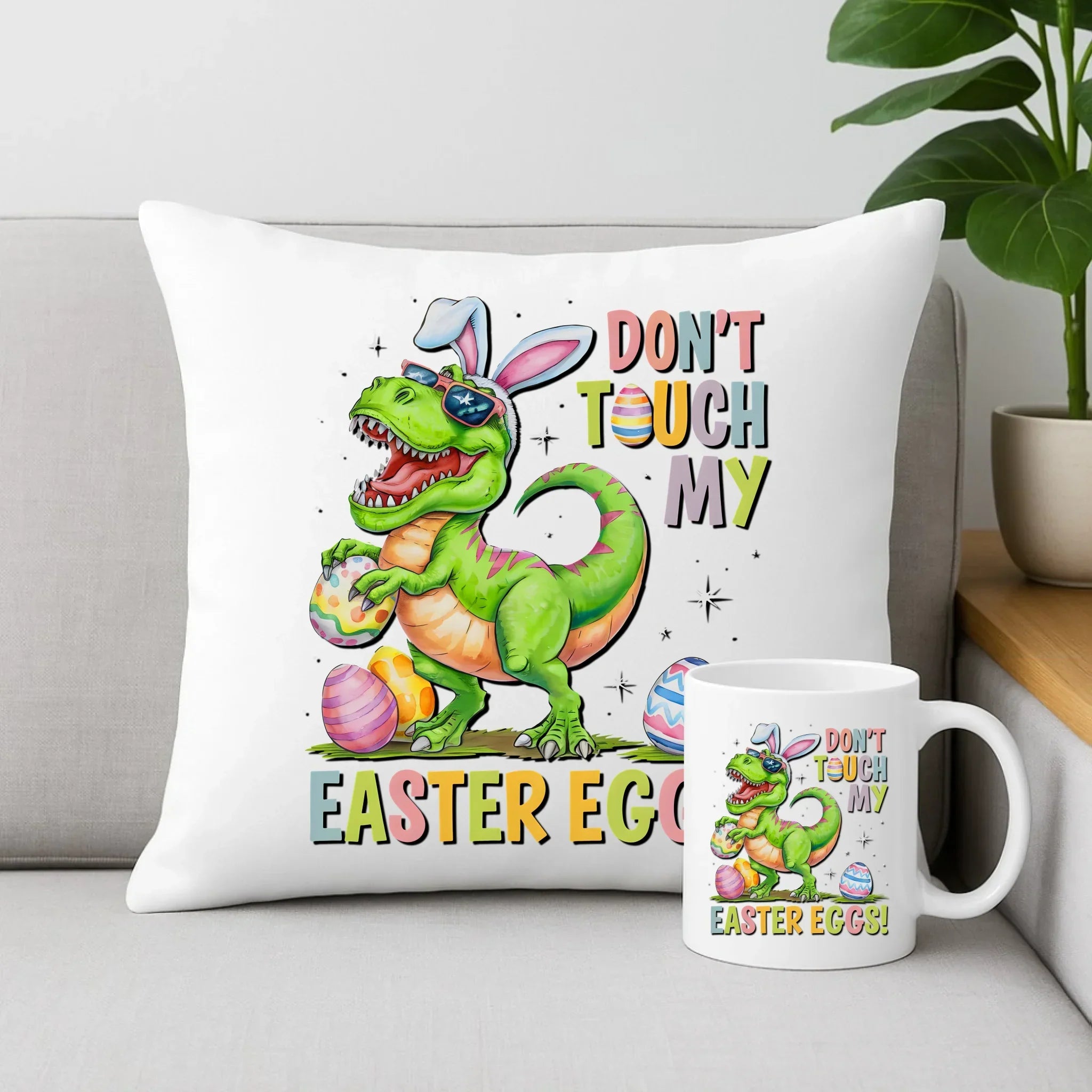 Don't touch my easter eggs | Zestaw poduszka i kubek Wielkanocny WN34 - StoryCups.pl