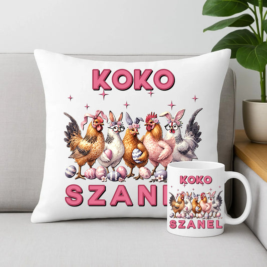 Zestaw na Wielkanoc poduszka i kubek WIELKANOCNY
