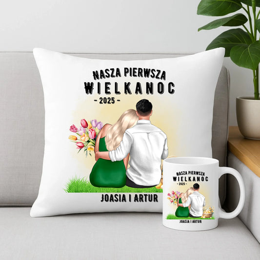 Zestaw na Wielkanoc poduszka i kubek WIELKANOCNY