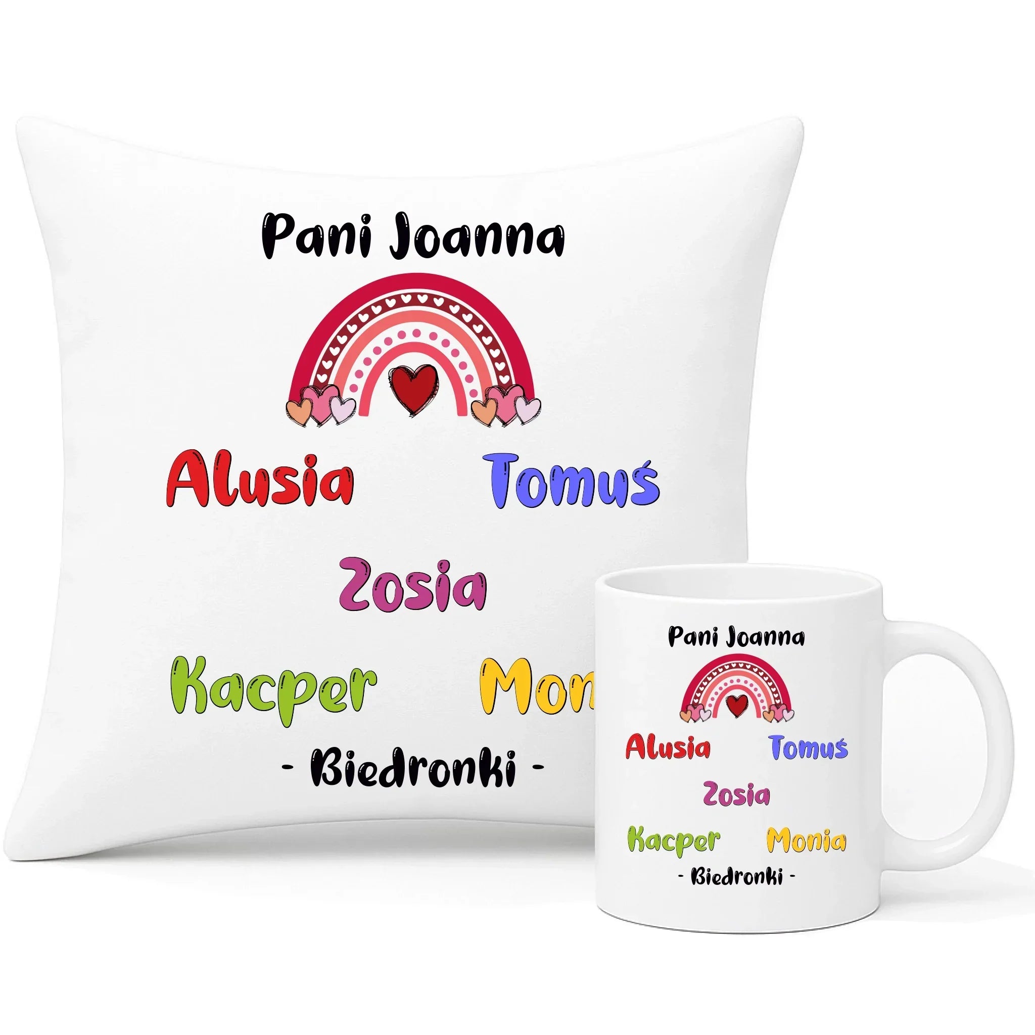 Trzeba mieć wielkie serce imiona dzieci 1-25 | Zestaw poduszka i kubek dla nauczycielki N14 - StoryCups.pl