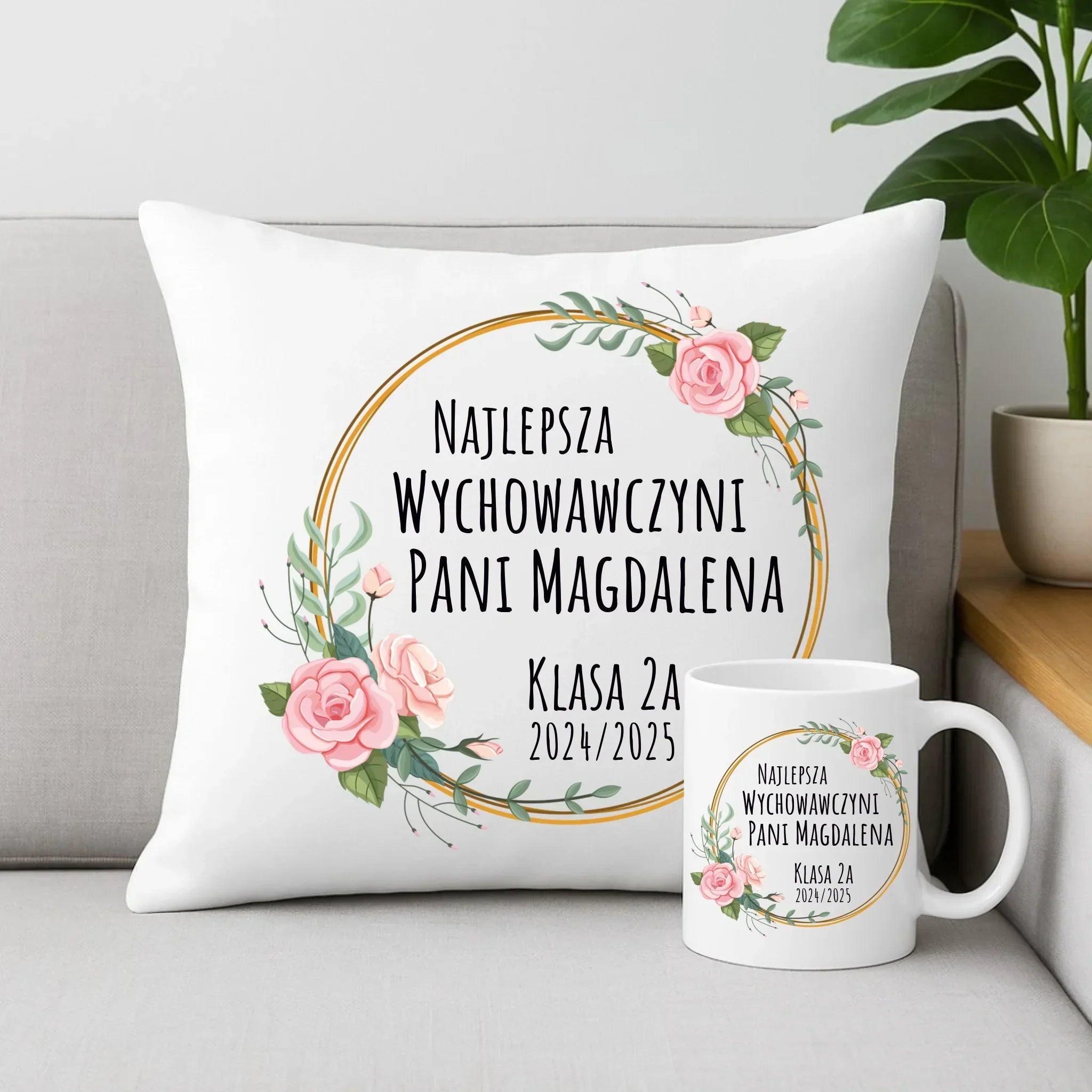 Najlepsza Wychowawczyni personalizacja | Zestaw poduszka i kubek dla nauczyciela N02 - StoryCups.pl