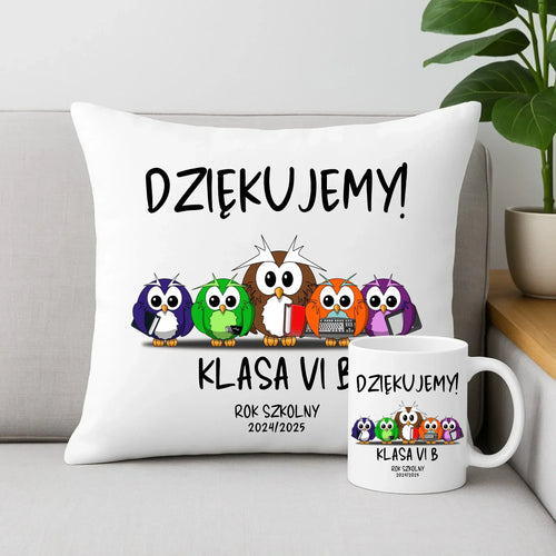 Dziękujemy | Zestaw poduszka i kubek dla nauczyciela N04 - StoryCups.pl