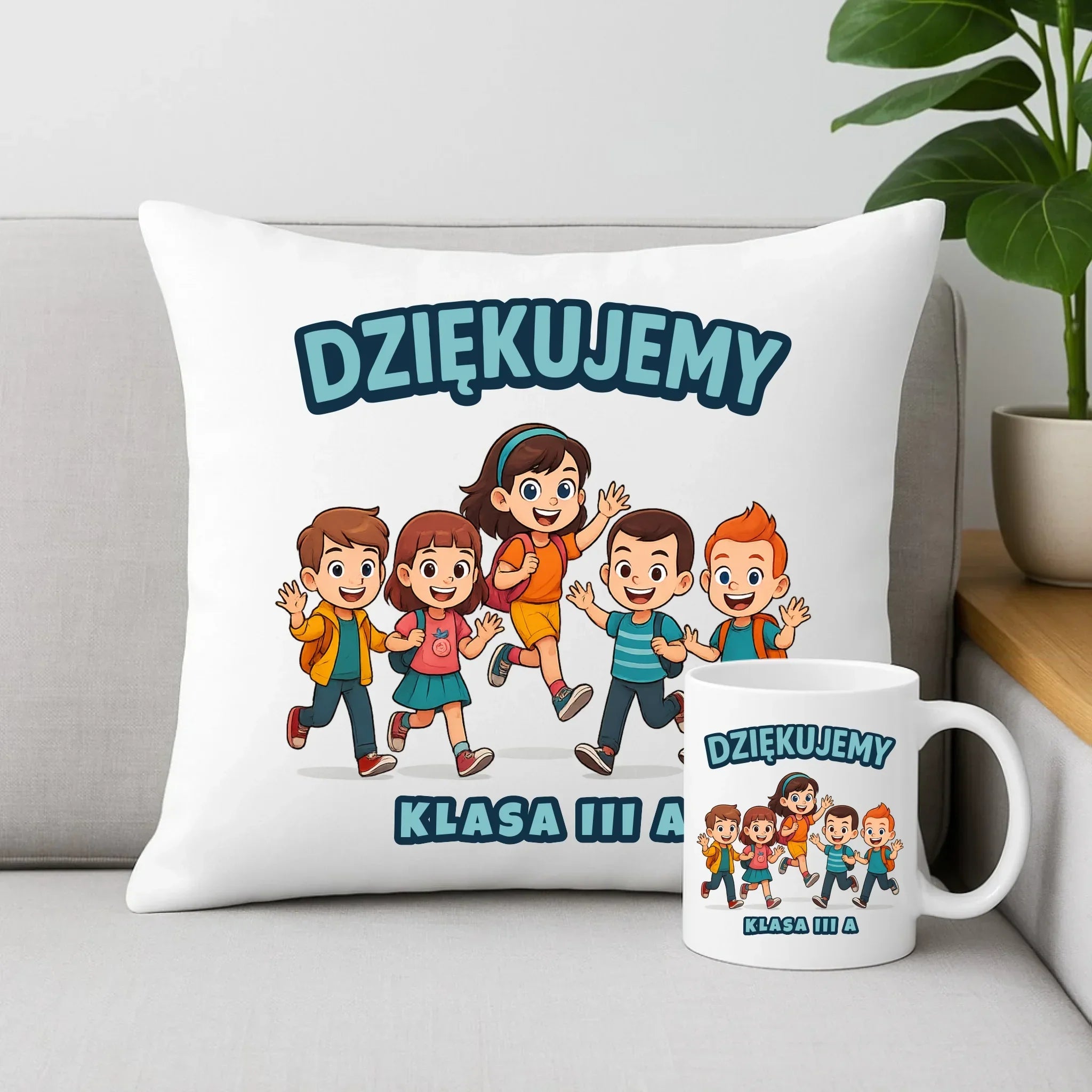 Podziękowanie od klasy dla nauczyciela | Zestaw poduszka i kubek Zakończenie Roku Szkolnego N11 - StoryCups.pl