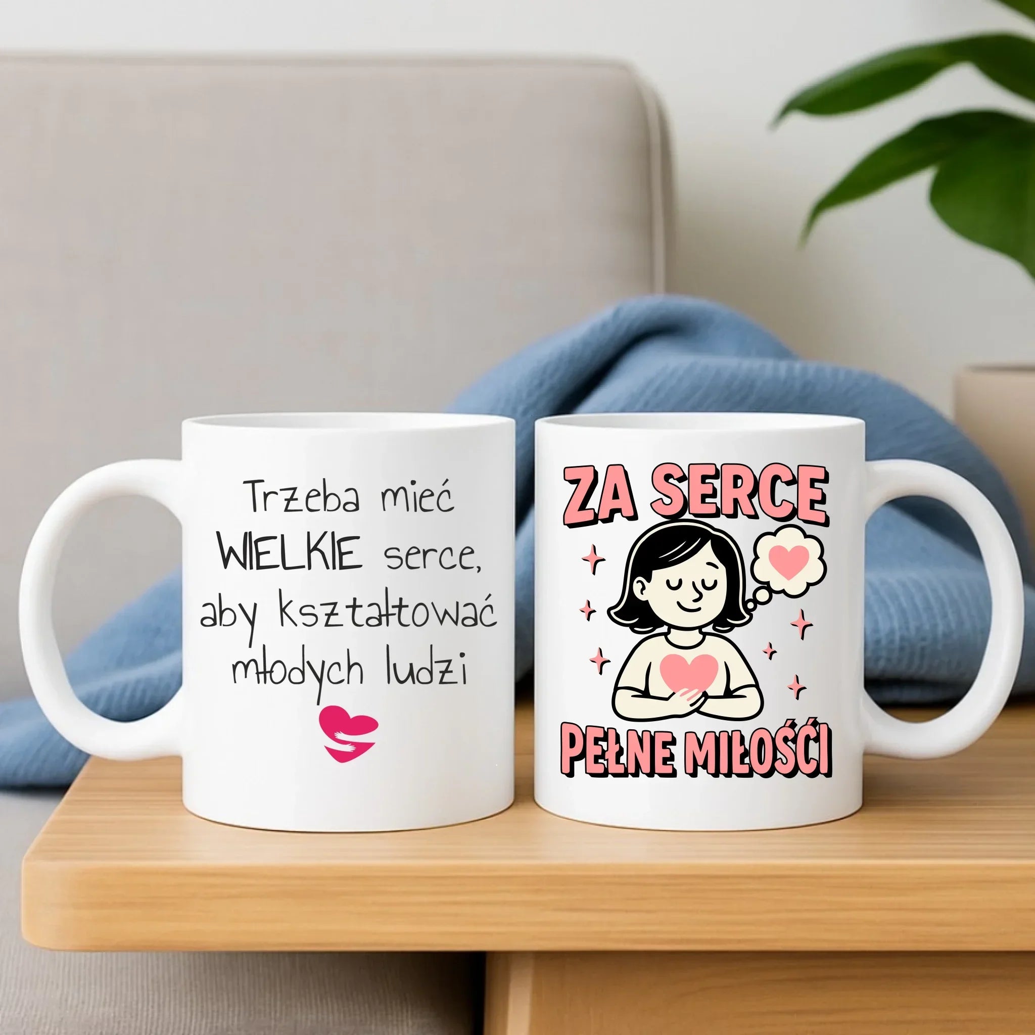 Za serce pełne miłości | Zestaw poduszka i kubek dla nauczycielki na prezent N17 - StoryCups.pl
