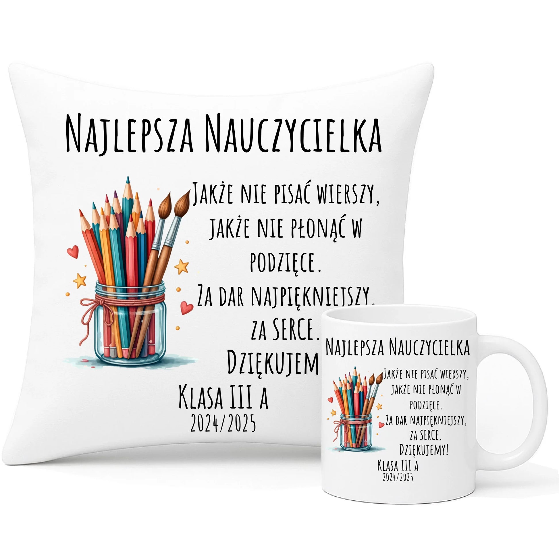 Zestaw prezentowy dla nauczyciela poduszka i kubek