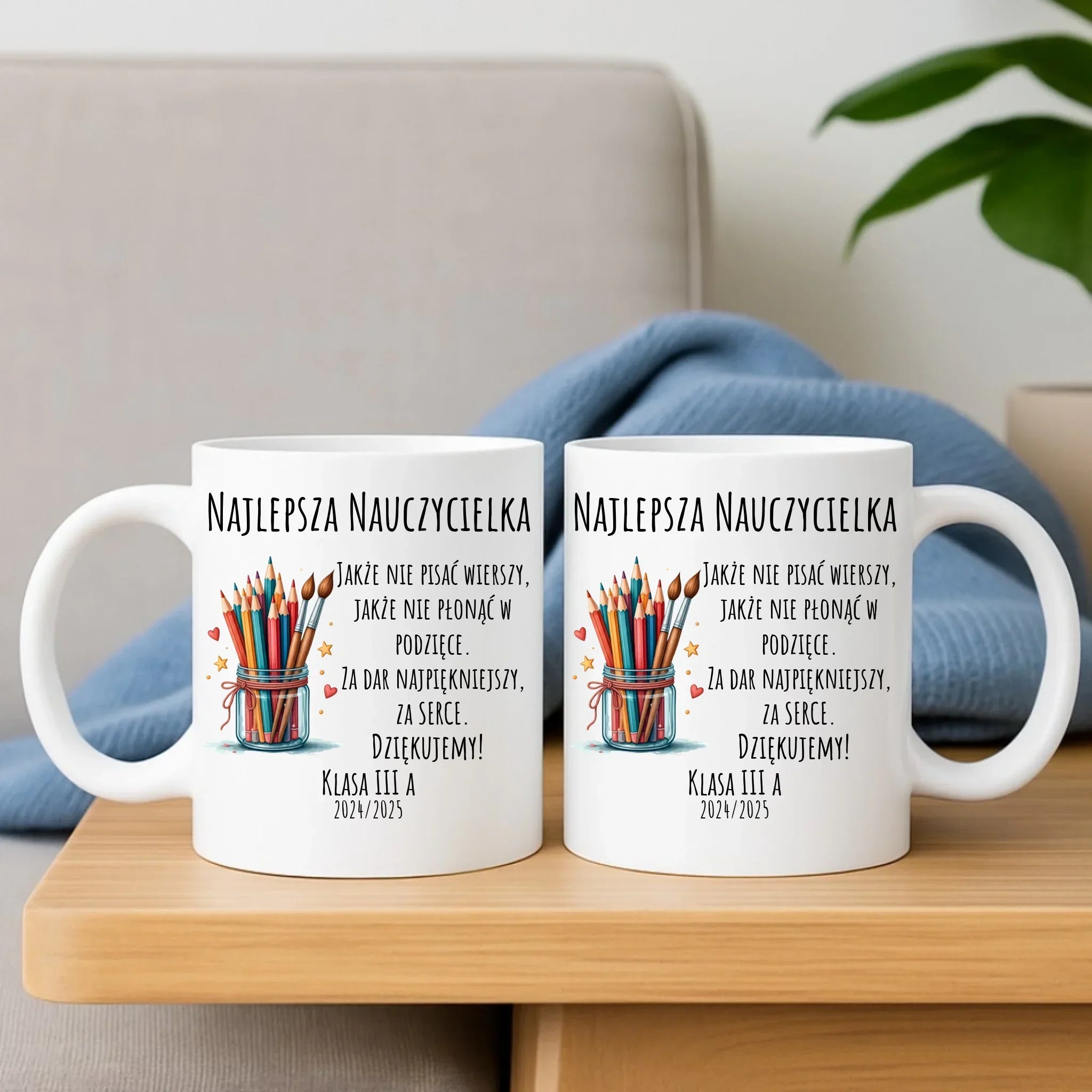 Za dar najpiękniejszy za serce | Zestaw poduszka i kubek dla najlepszej nauczycielki na prezent N20 - StoryCups.pl