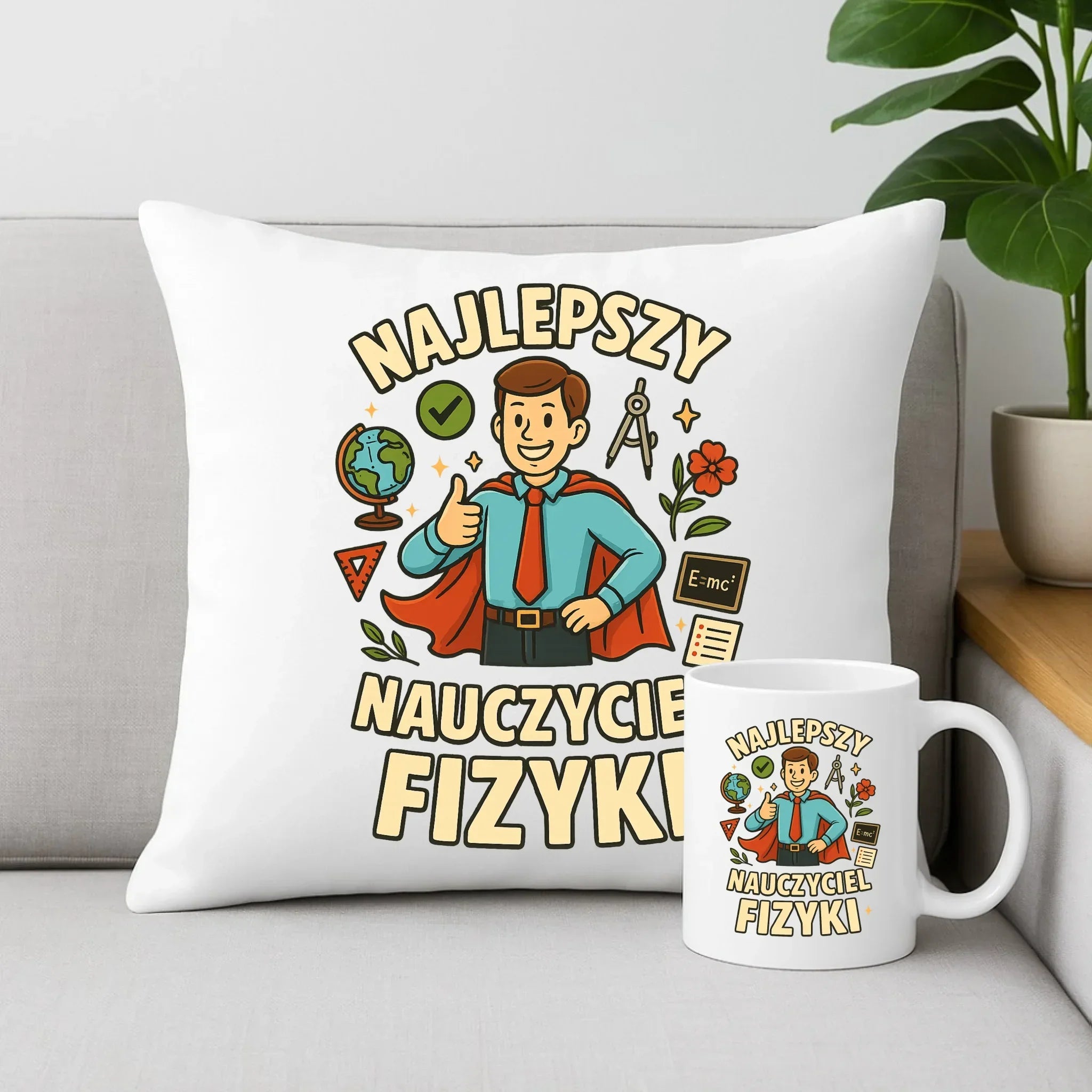 Najlepszy nauczyciel fizyki | Zestaw poduszka i kubek na prezent N22 - StoryCups.pl