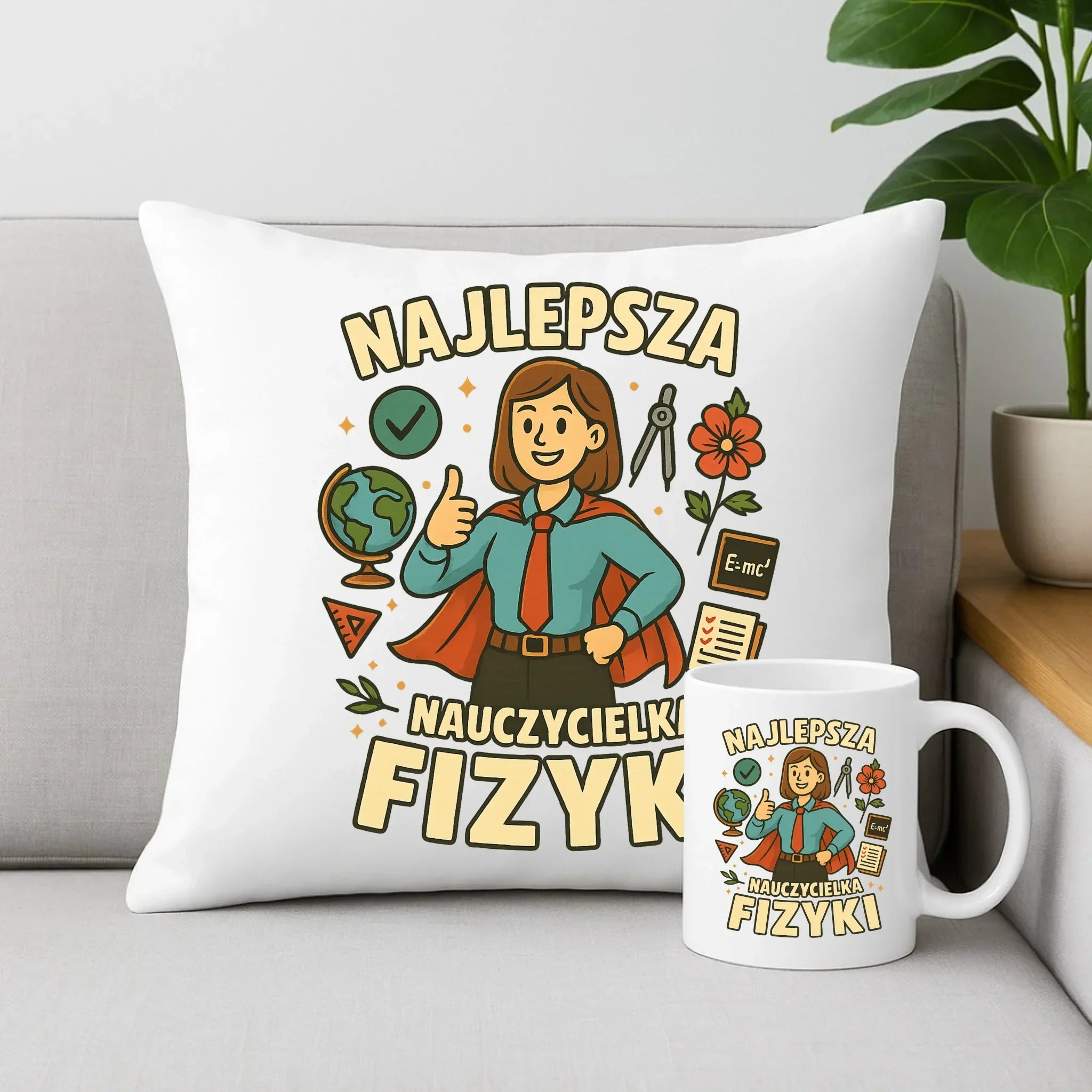 Najlepsza nauczycielka fizyki | Zestaw poduszka i kubek na prezent N23 - StoryCups.pl