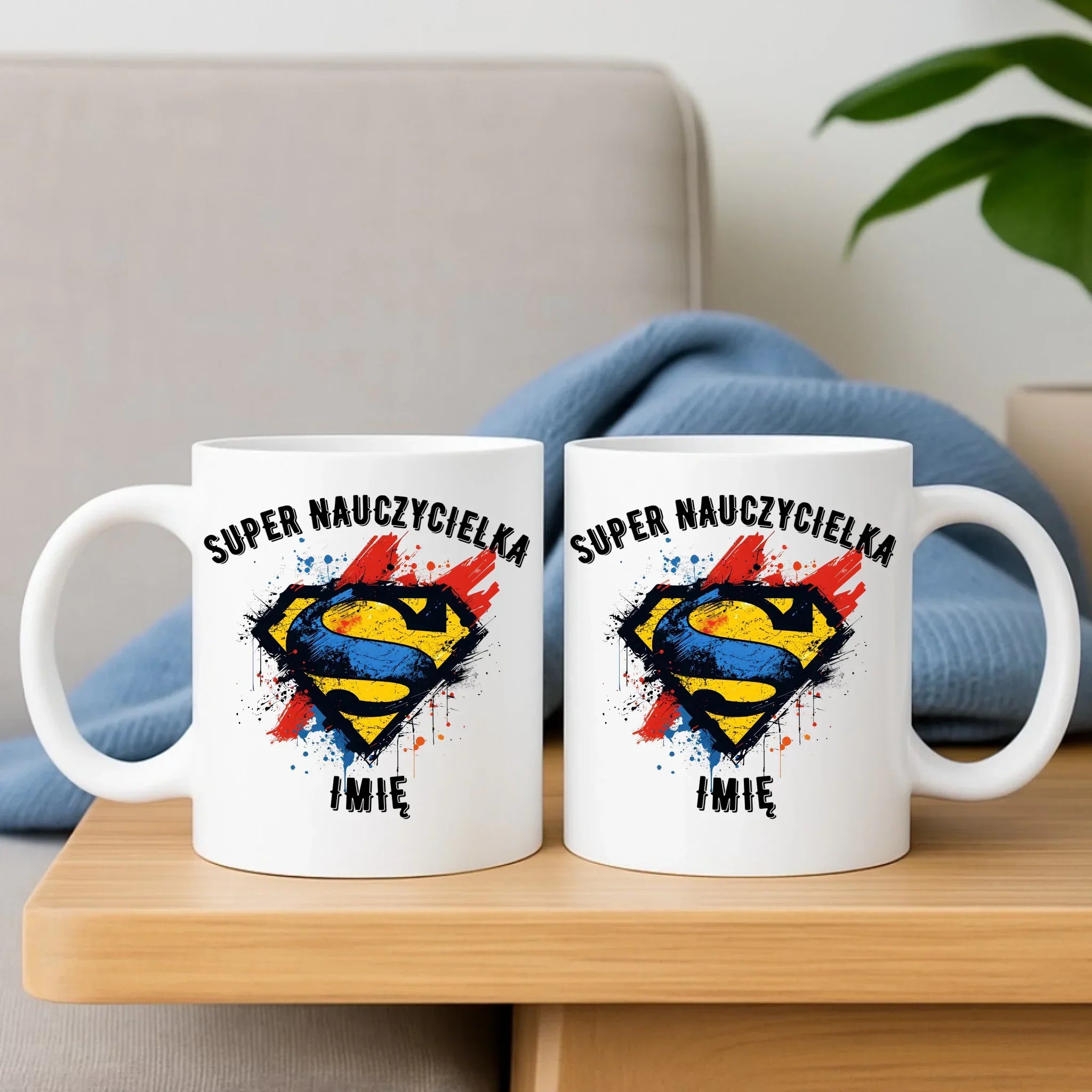 Super nauczycielka | Zestaw poduszka i kubek z imieniem na prezent dla nauczycielki N27 - StoryCups.pl