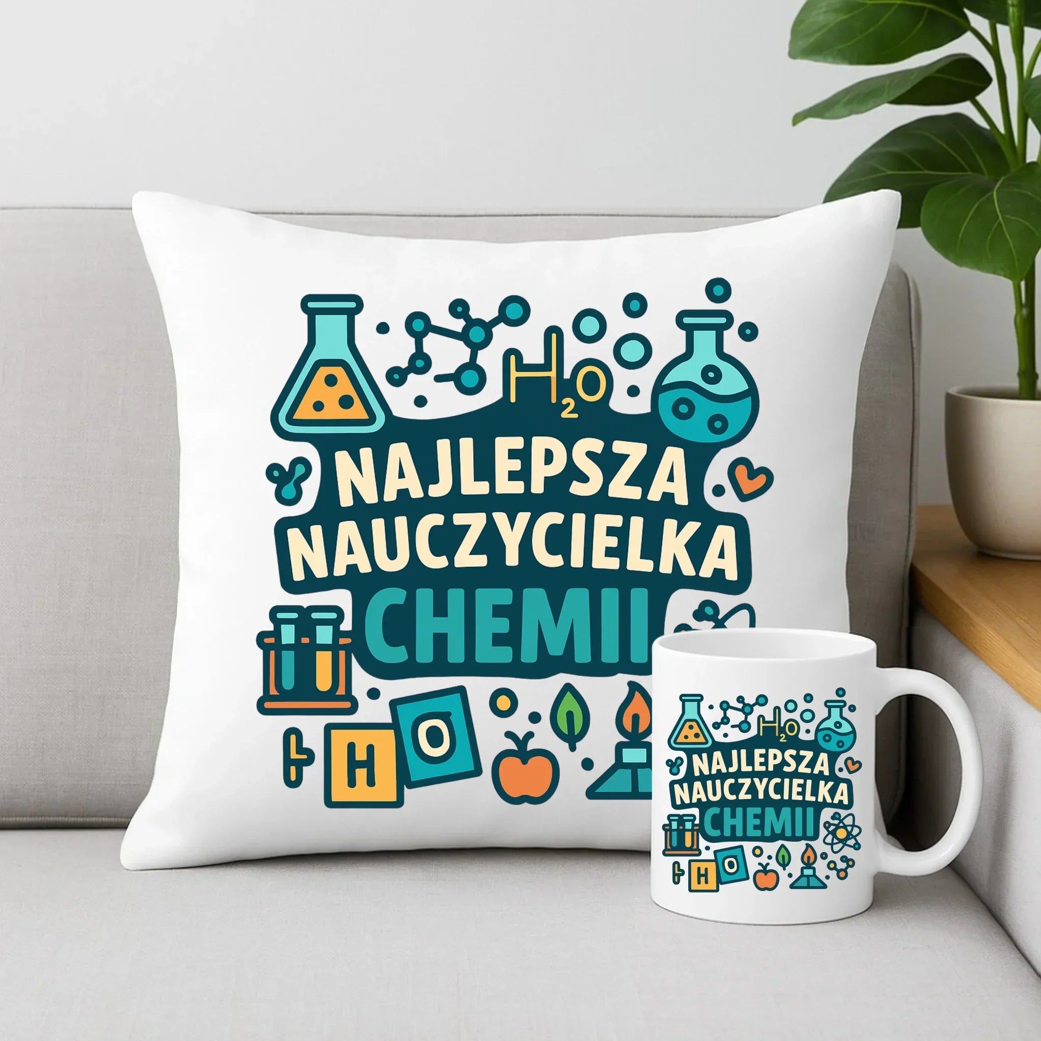 Najlepsza nauczycielka chemii | Zestaw poduszka i kubek prezent dla nauczycielki N44 - StoryCups.pl