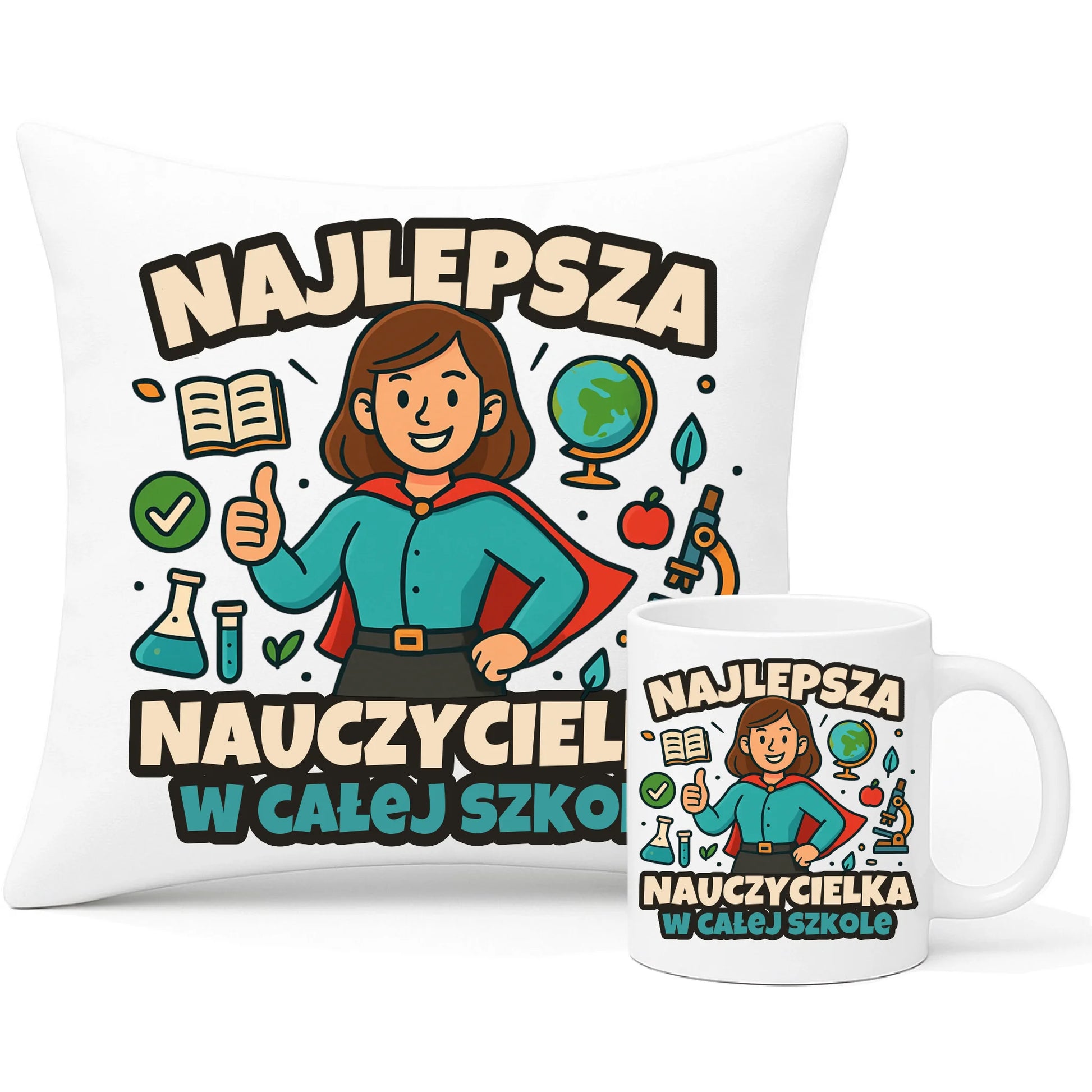 Zestaw prezentowy dla nauczyciela poduszka i kubek