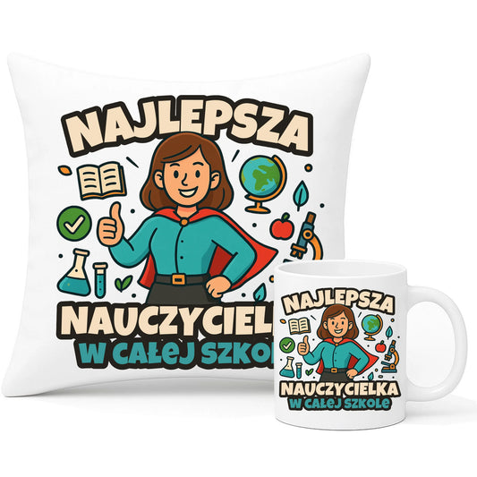 Zestaw prezentowy dla nauczyciela poduszka i kubek