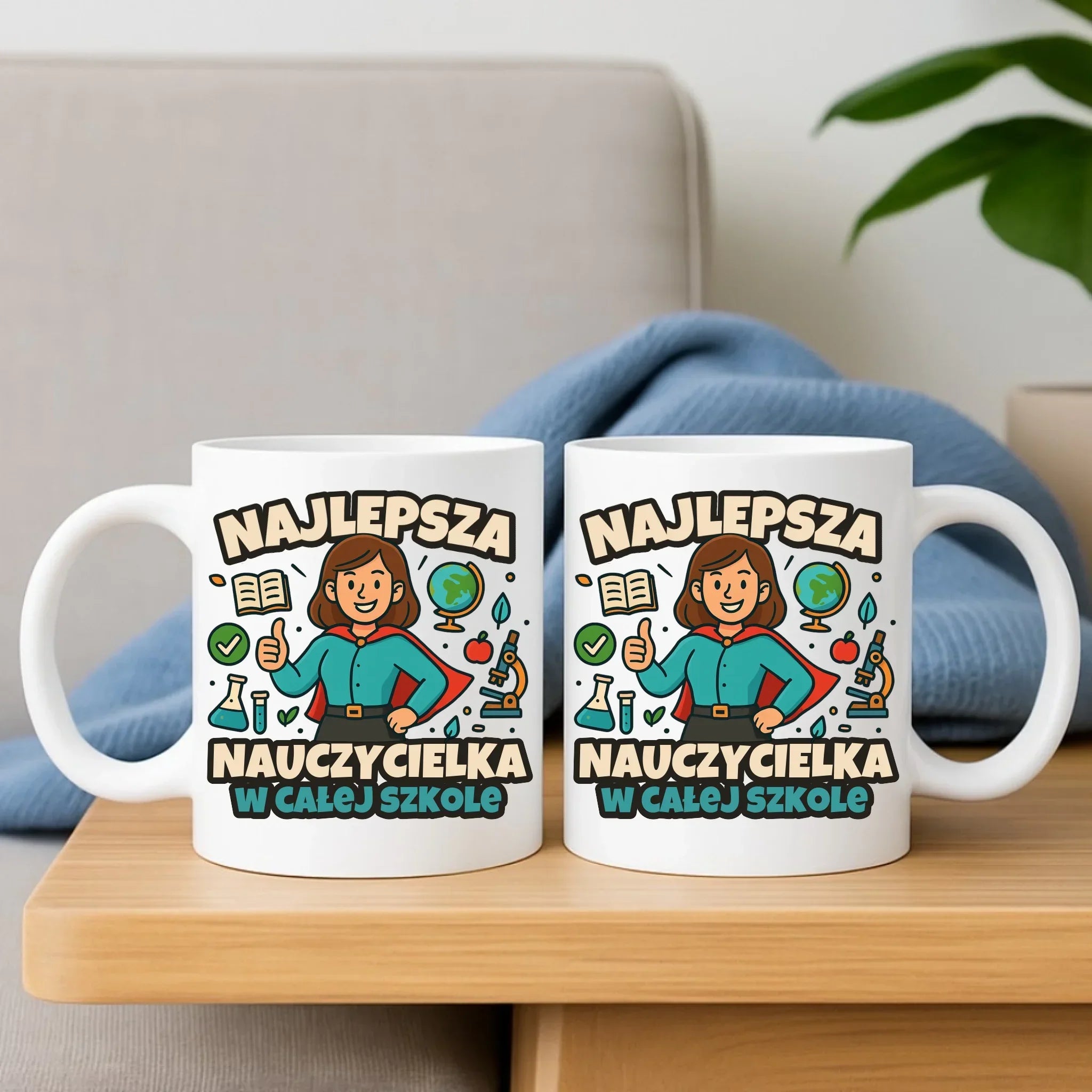 Najlepsza nauczycielka w całej szkole | Zestaw poduszka i kubek prezent nauczyciel N45 - StoryCups.pl