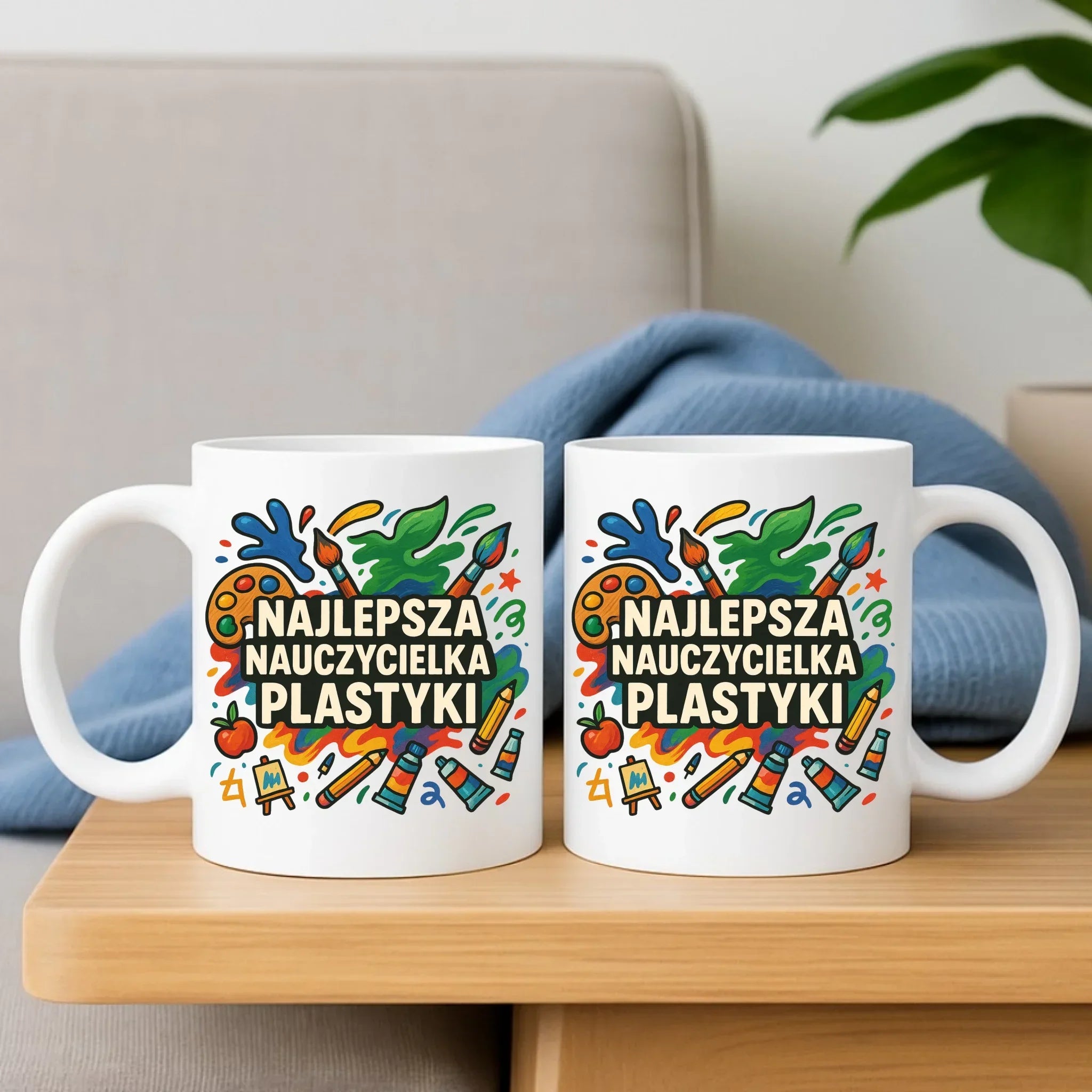 Najlepsza nauczycielka plastyki | Zestaw poduszka i kubek prezent dla nauczycielki N49 - StoryCups.pl