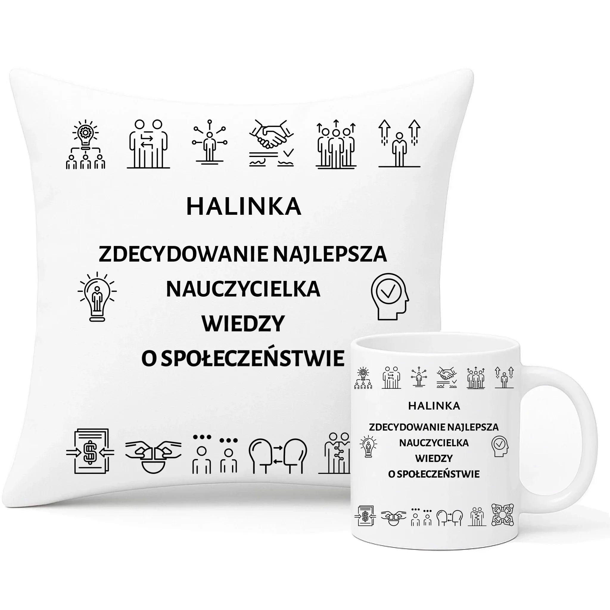 Najlepsza nauczycielka WOS | Zestaw poduszka i kubek prezent N59 - StoryCups.pl