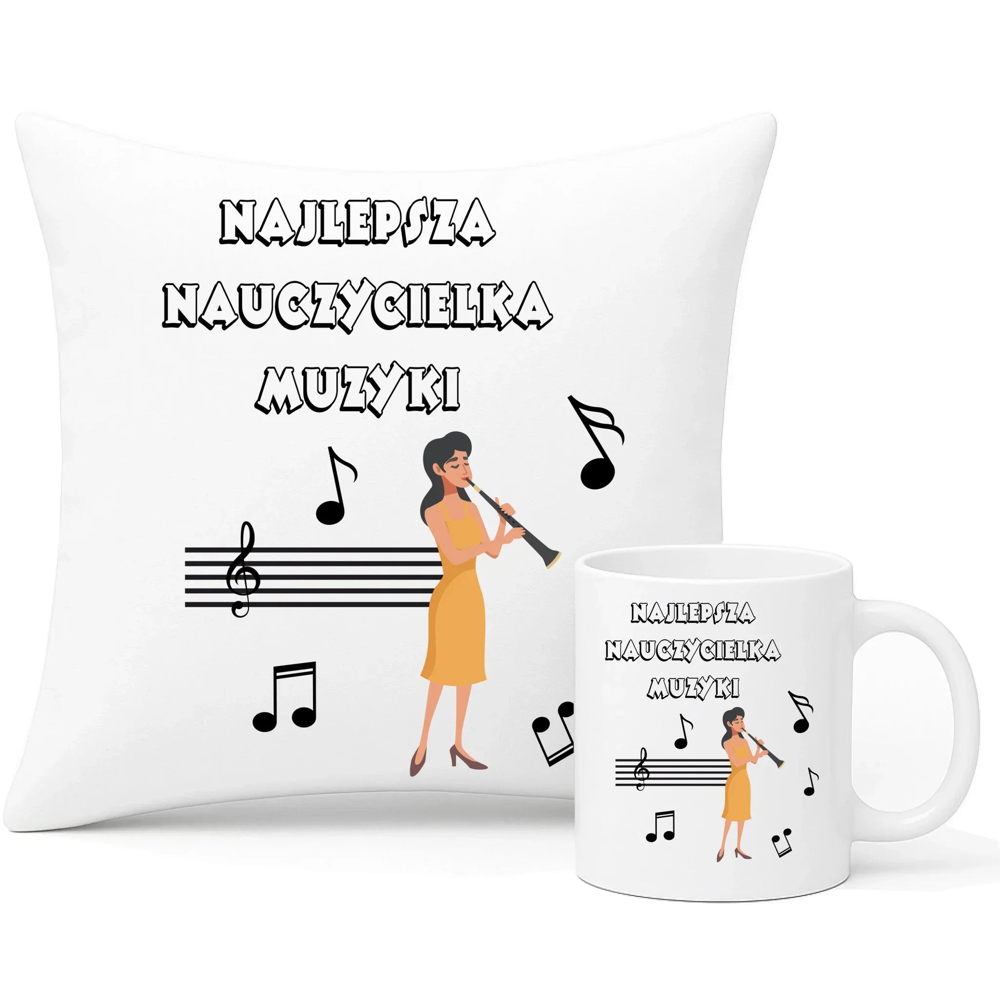 Najlepsza nauczycielka muzyki muzyka | Zestaw poduszka i kubek N65 - StoryCups.pl