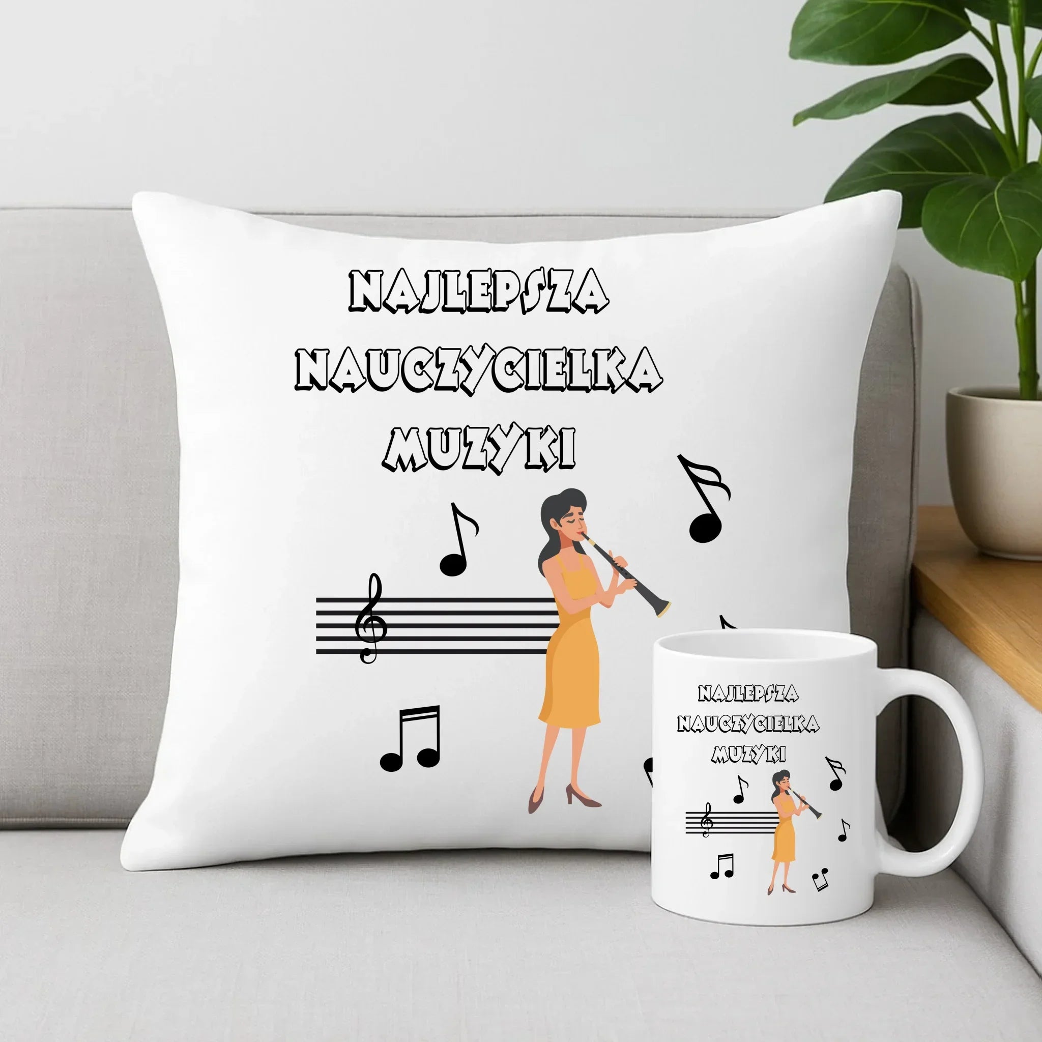 Najlepsza nauczycielka muzyki muzyka | Zestaw poduszka i kubek N65 - StoryCups.pl