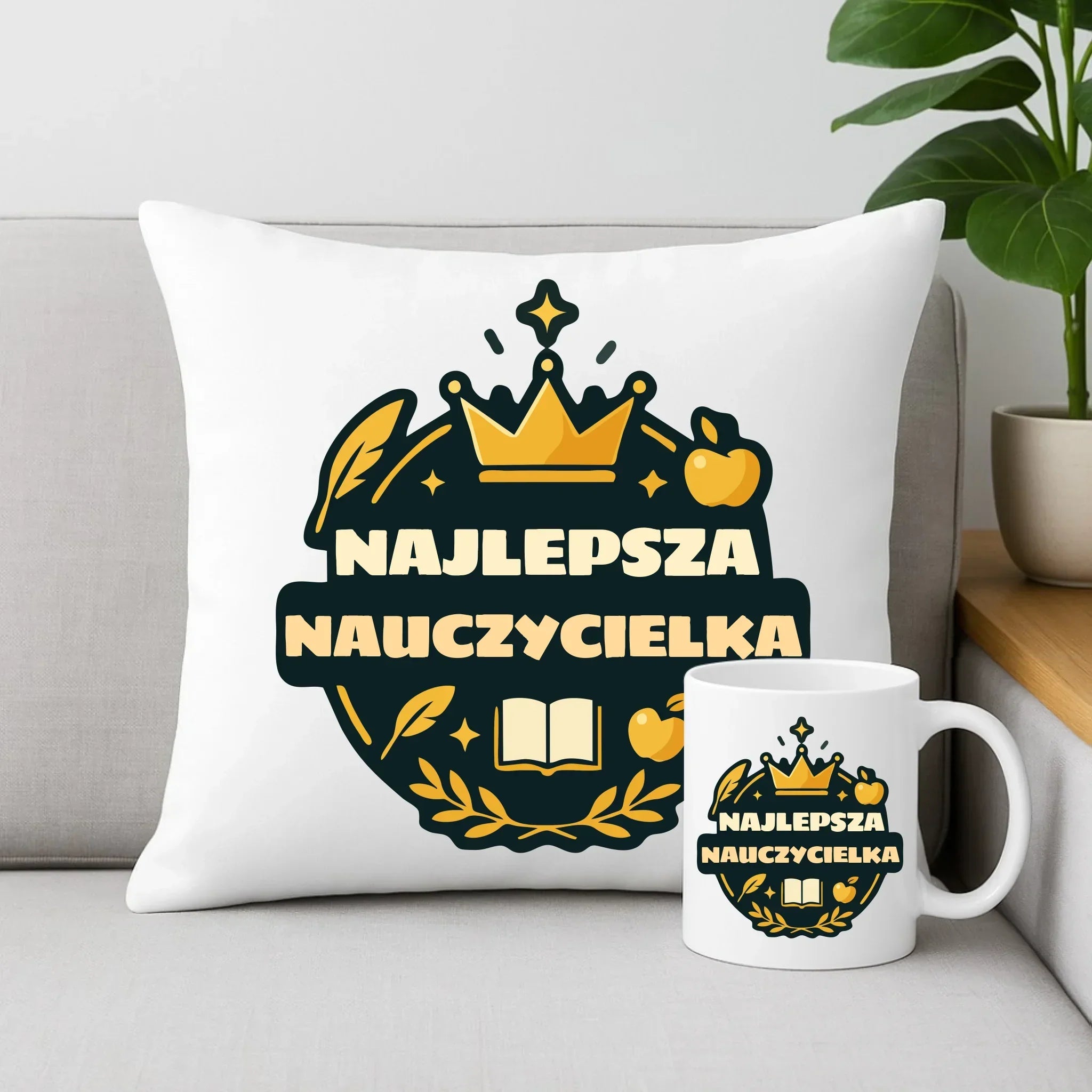 Najlepsza nauczycielka | Zestaw poduszka i kubek prezent dla nauczycielki N38 - StoryCups.pl