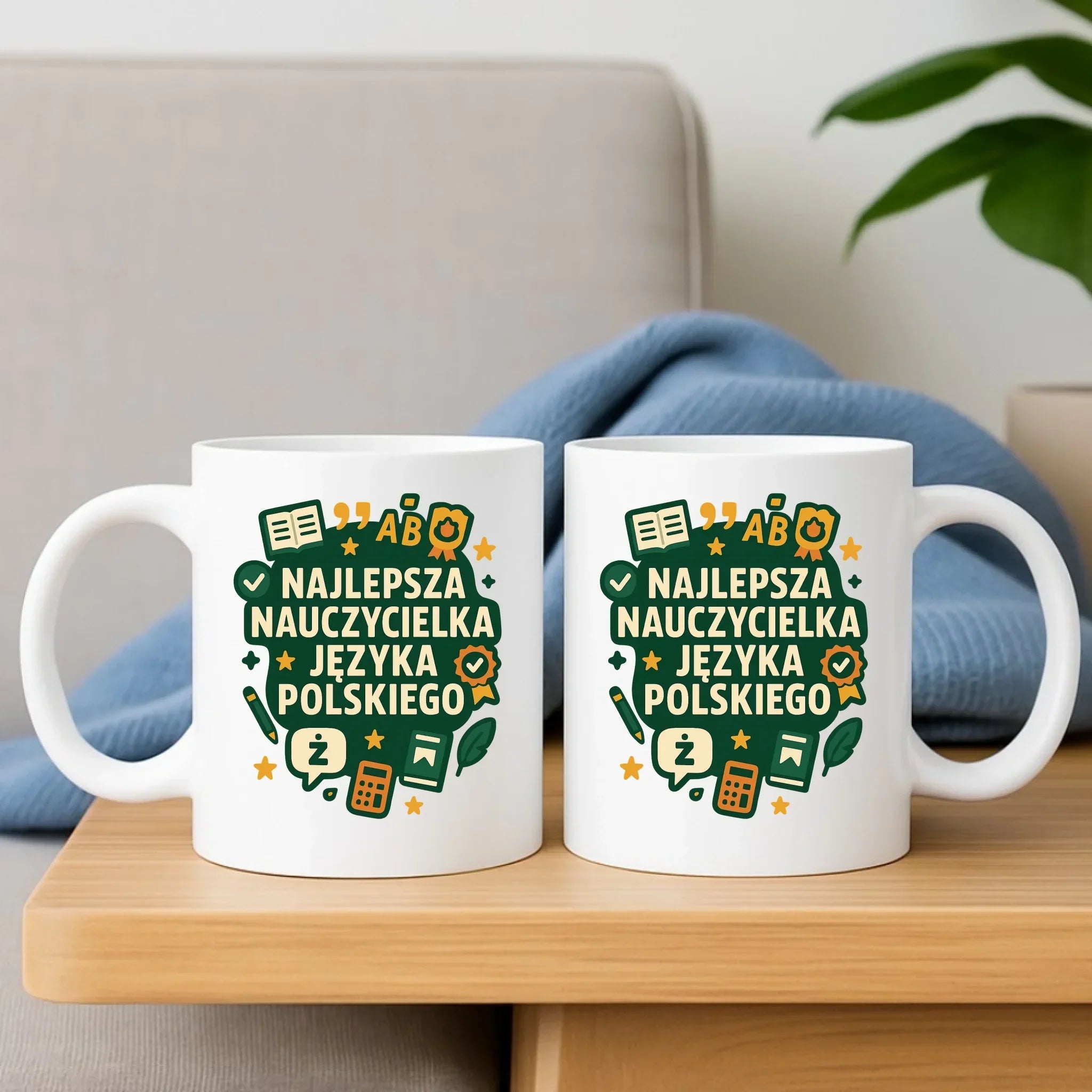 Najlepsza nauczycielka języka polskiego | Zestaw poduszka i kubek na prezent N75 - StoryCups.pl