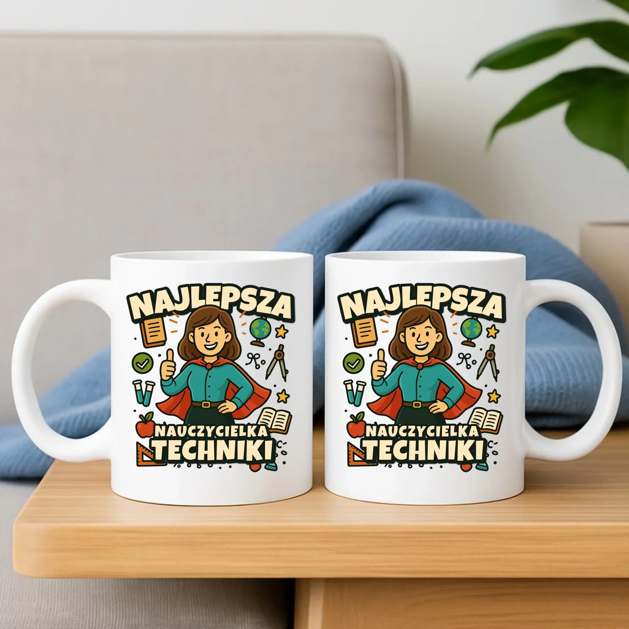 Najlepsza nauczycielka techniki | Zestaw poduszka i kubek na prezent N76 - StoryCups.pl