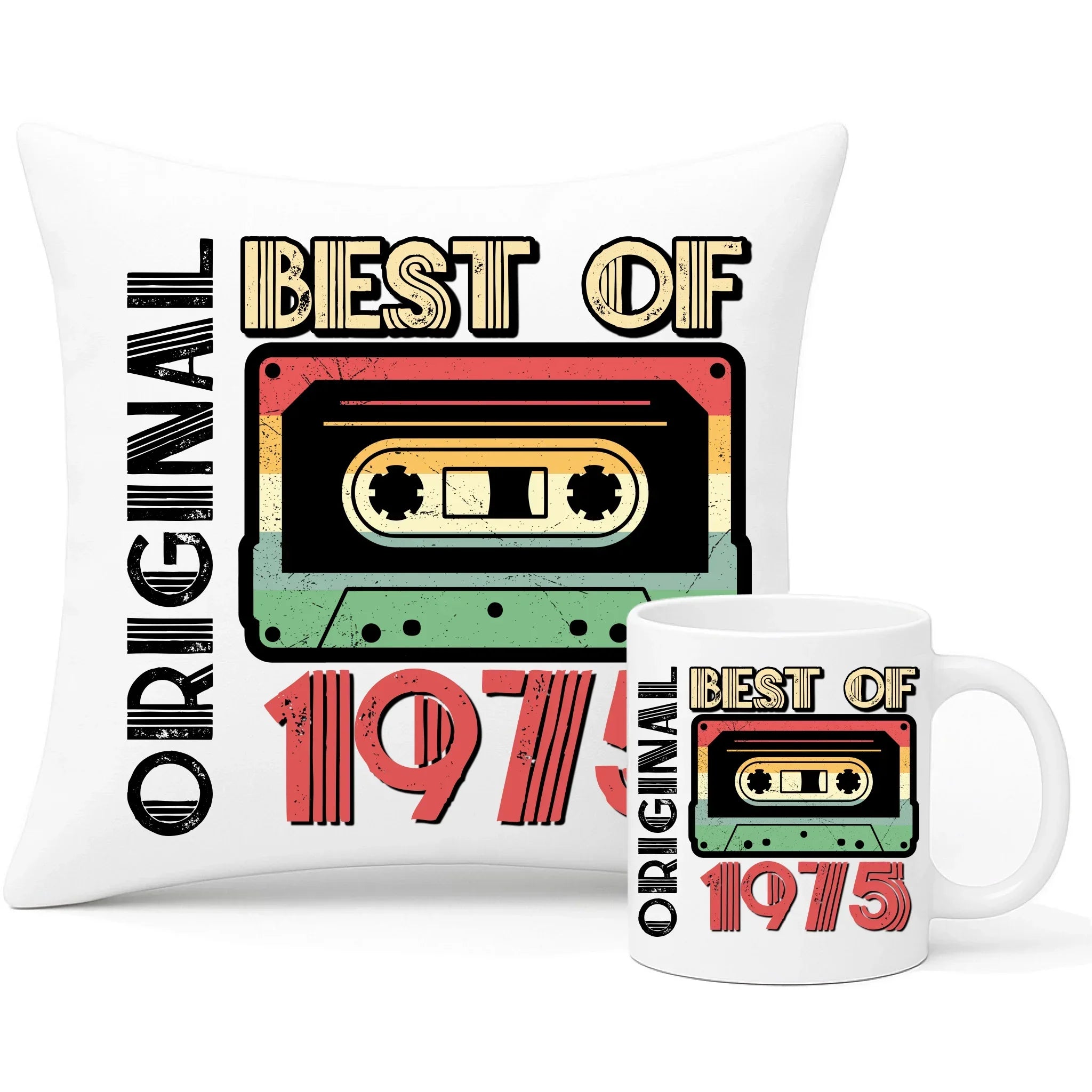 Original 1975 personalizacja | Zestaw poduszka i kubek na urodziny U30 - StoryCups.pl