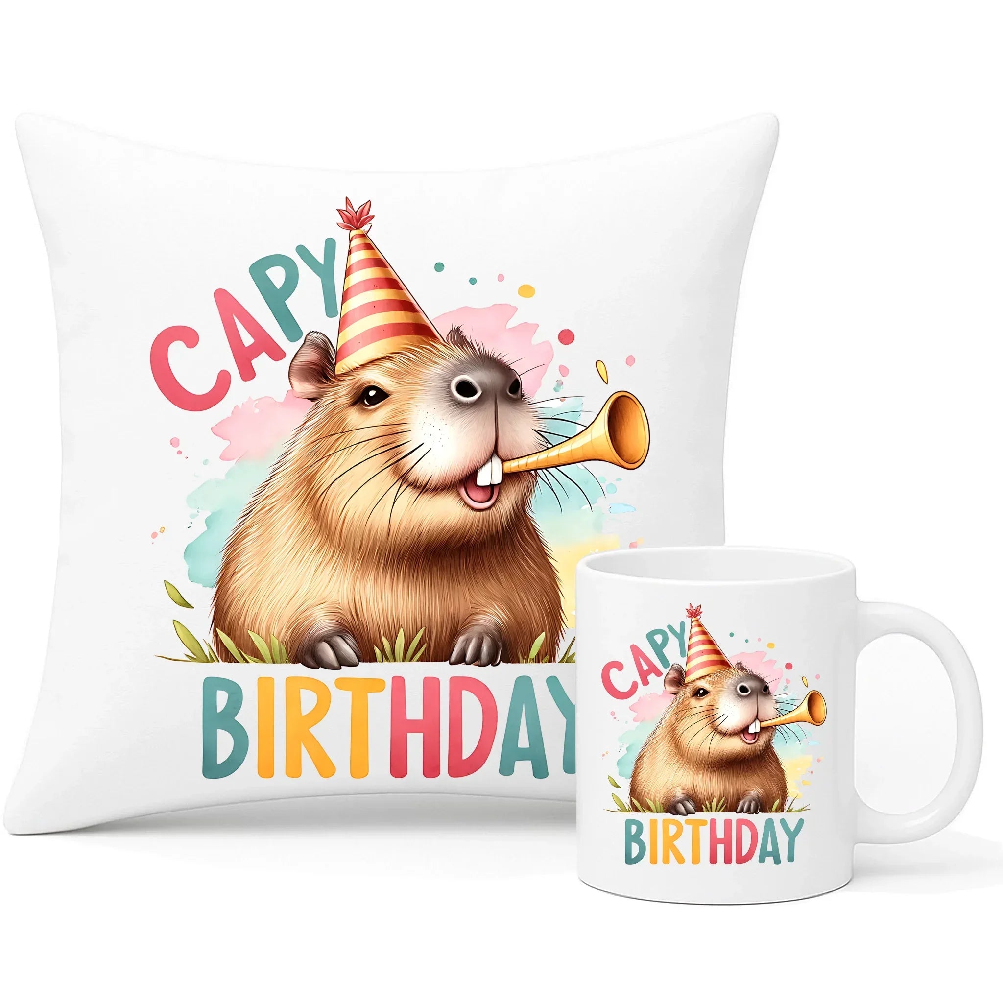 Capy Birthday kapibara | Zestaw poduszka i kubek na urodziny U21 - StoryCups.pl