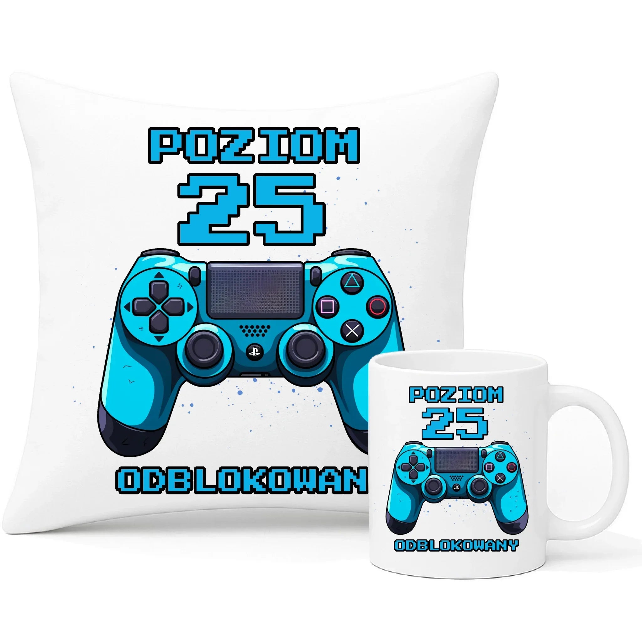 Poziom odblokowany (wiek) | Zestaw poduszka i kubek na urodziny dla gracza U24 - StoryCups.pl