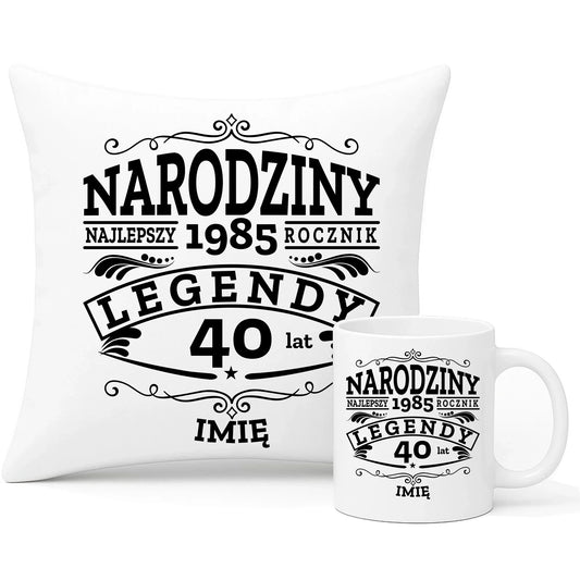 Narodziny Legendy | Zestaw poduszka i kubek prezent na urodziny U01 - StoryCups.pl