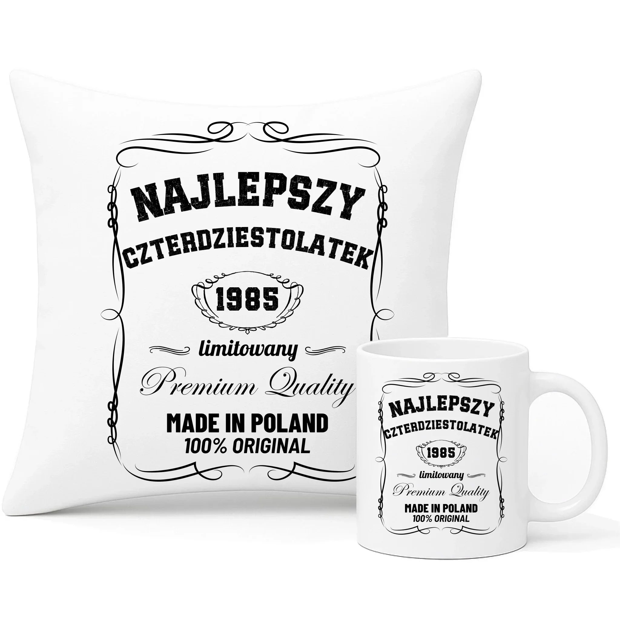 Najlepszy czterdziestolatek | Zestaw poduszka i kubek prezent na 40 urodziny U04 - StoryCups.pl