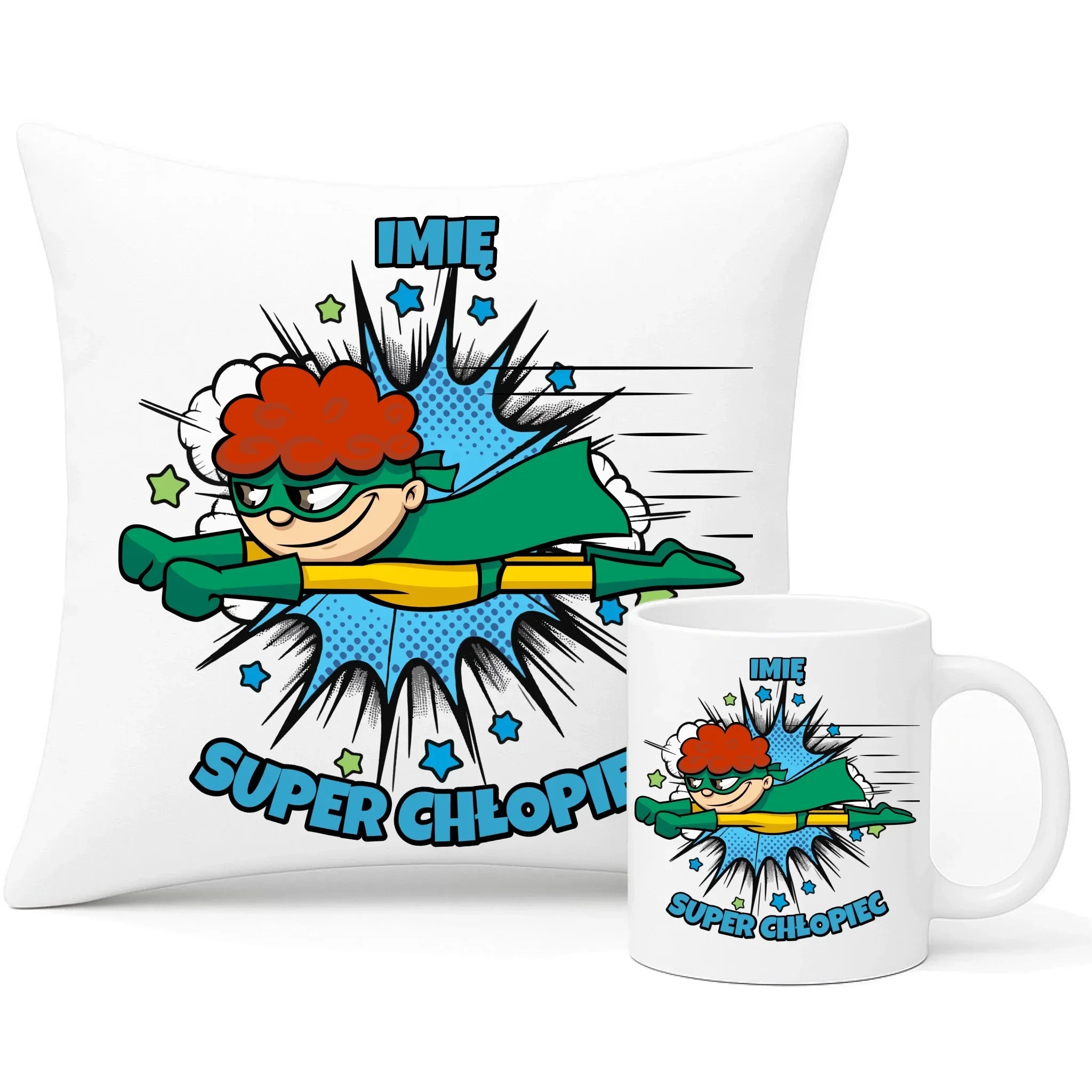 Super Chłopiec | Zestaw poduszka i kubek dla dziecka DD18 - StoryCups.pl
