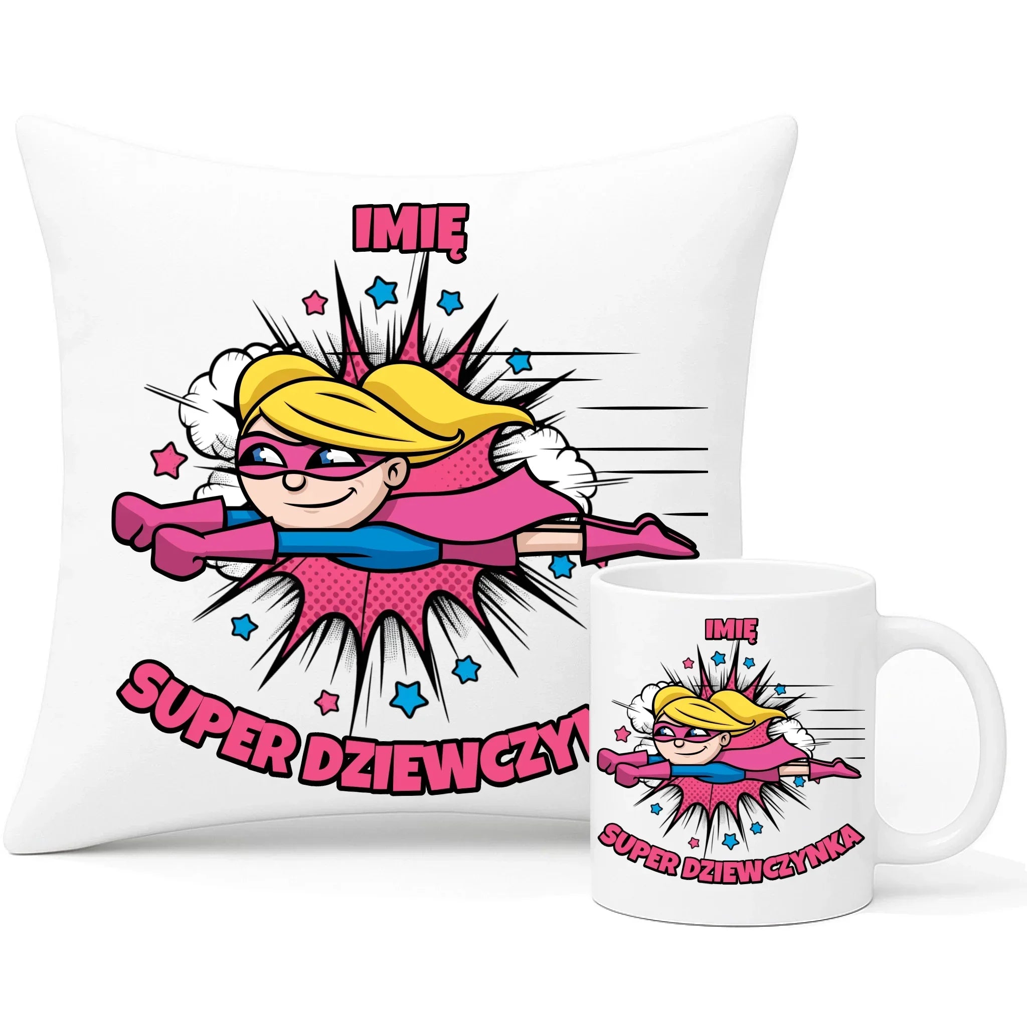 Super Dziewczynka | Zestaw poduszka i kubek dla dziecka DD17 - StoryCups.pl