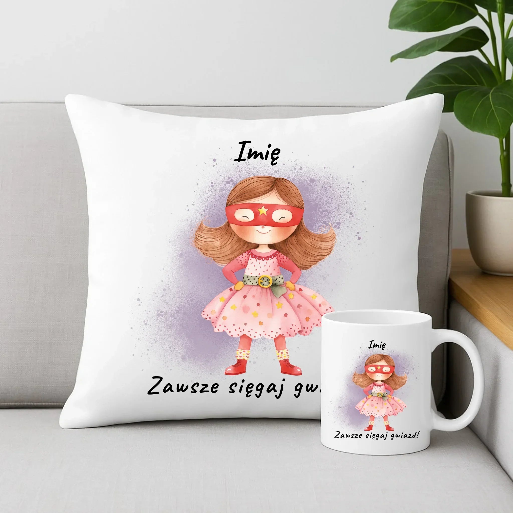 Zawsze sięgaj gwiazd | Zestaw poduszka i kubek dla dziewczynki DD07 - StoryCups.pl