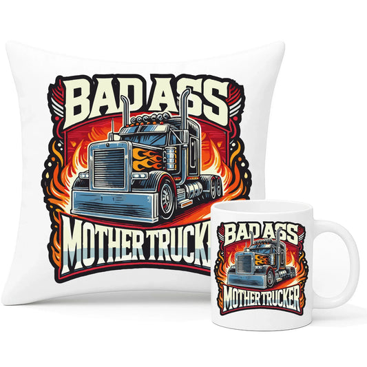 Badass Mother Trucker | Zestaw poduszka i kubek dla kierowcy tira ZKT04 - StoryCups.pl