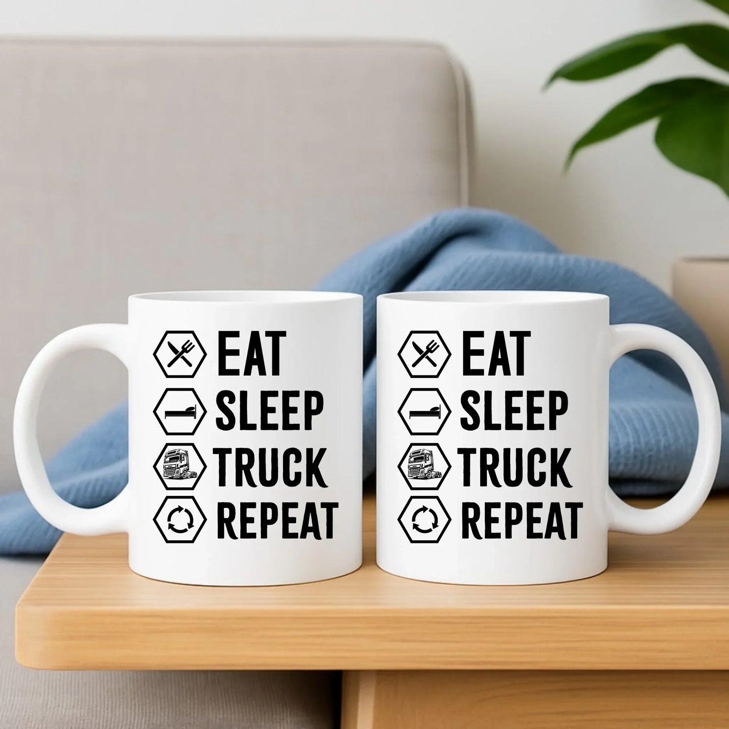 Eat Sleep Truck Repeat | Zestaw poduszka i kubek dla kierowcy tira ZKT05 - StoryCups.pl