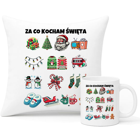 Poduszka i kubek świąteczny zestaw prezent Mikołajki