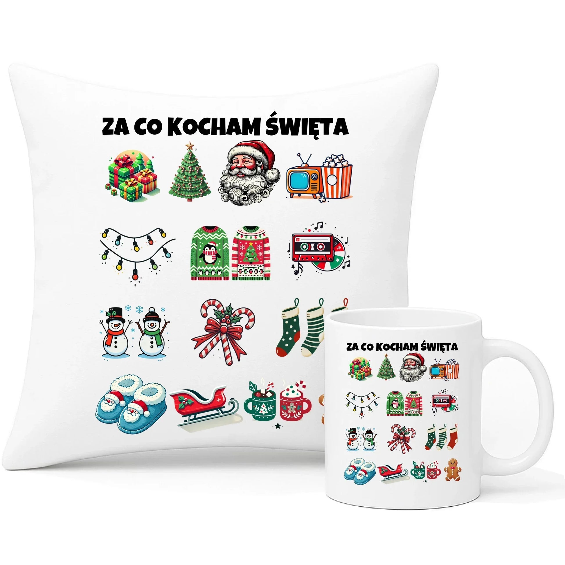 Za co kocham Święta | Świąteczny zestaw poduszka i kubek BN130 - StoryCups.pl