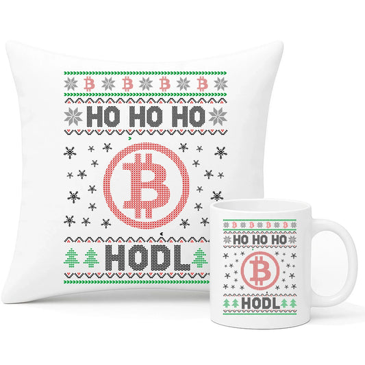 Ho ho ho Hodl Bitcoin | Świąteczny zestaw poduszka i kubek BN103 - StoryCups.pl