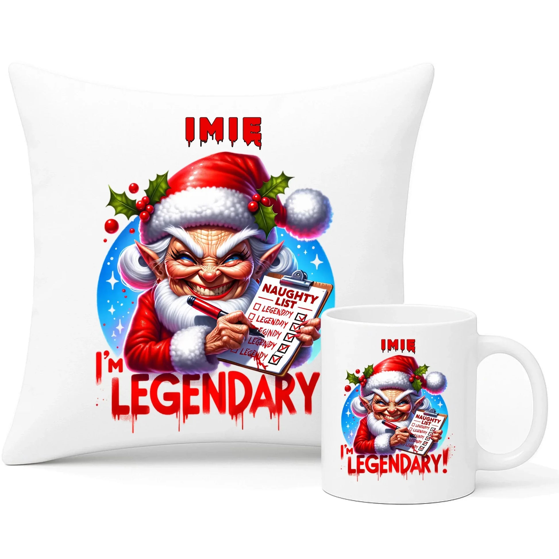 Legendarnie niegrzeczna | Personalizowany zestaw świąteczny poduszka i kubek BN122 - StoryCups.pl