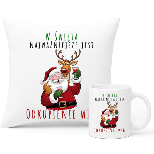 Poduszka i kubek świąteczny zestaw prezent Mikołajki