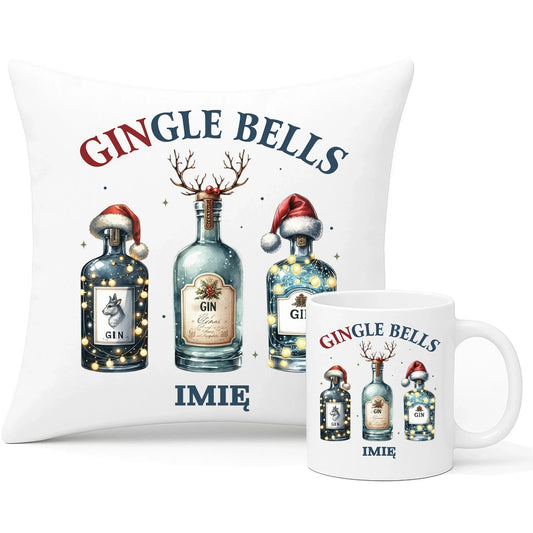 Gingle bells | Personalizowany zestaw świąteczny poduszka i kubek BN68 - StoryCups.pl