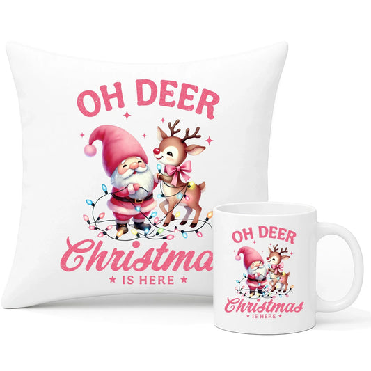Oh deer Christmas is here | Zestaw poduszka i kubek na święta BN59 - StoryCups.pl