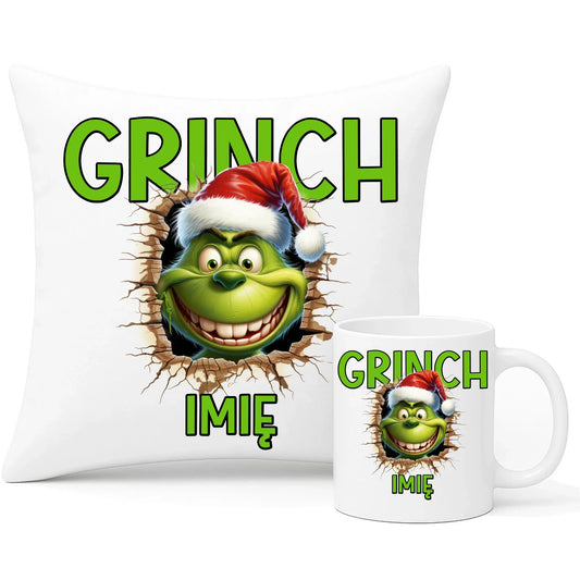 Grinch | Świąteczny zestaw poduszka i kubek z personalizacją BN112 - StoryCups.pl