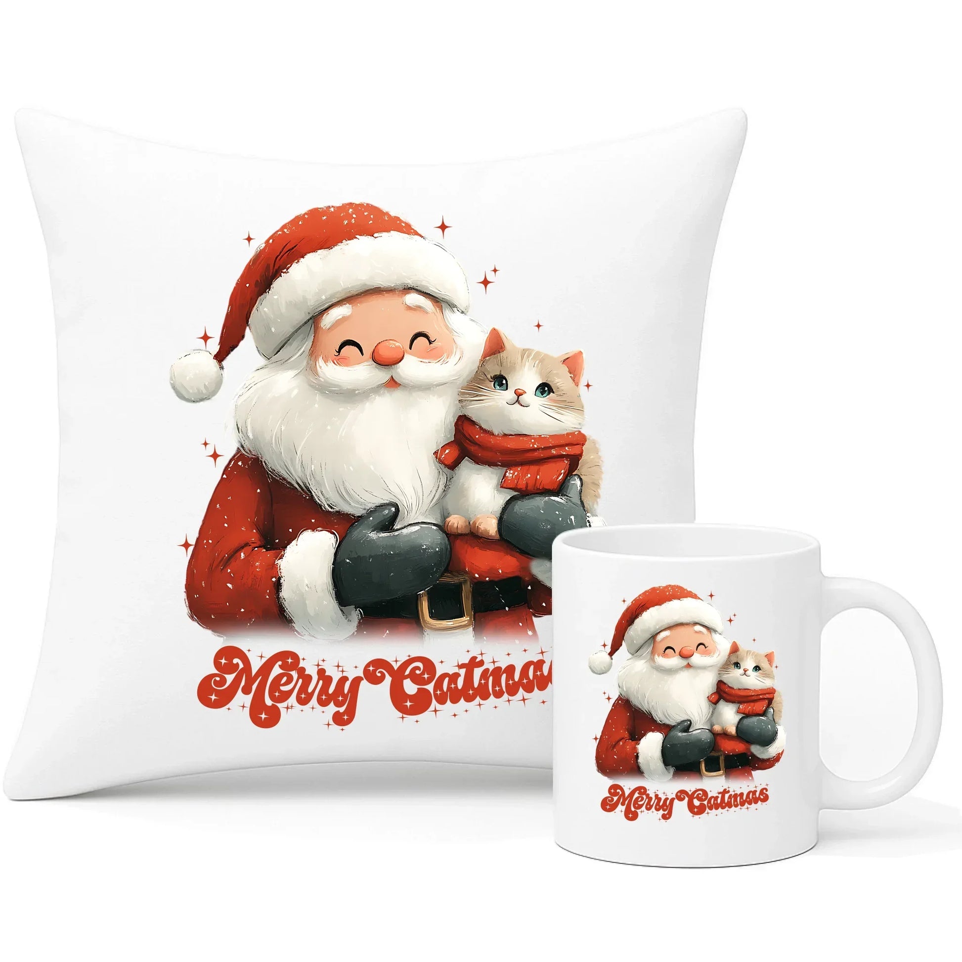 Merry Catmas | Świąteczny zestaw poduszka i kubek BN38 - StoryCups.pl