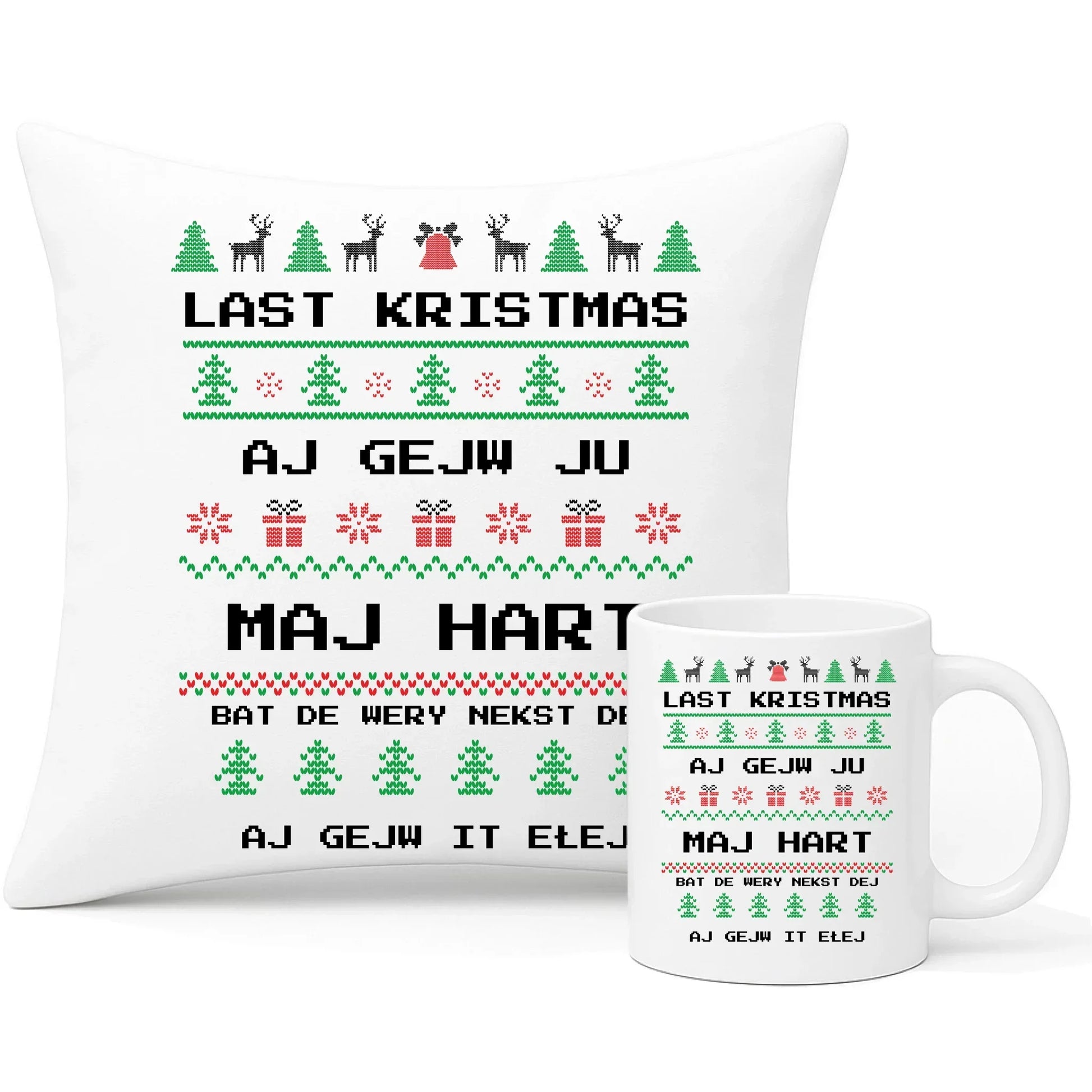 Last kristmas aj gejw ju maj hart | Świąteczny zestaw poduszka i kubek BN13 - StoryCups.pl