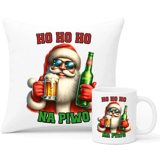 Ho ho ho na piwo | Świąteczny zestaw poduszka i kubek BN64 - StoryCups.pl