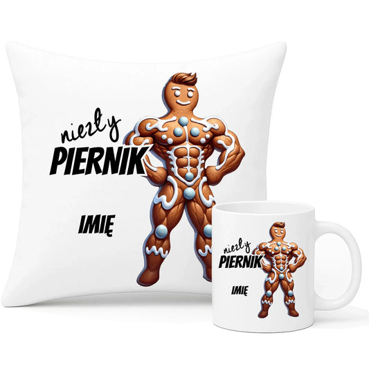 Niezły piernik | Świąteczny zestaw poduszka i kubek z imieniem BN24 - StoryCups.pl
